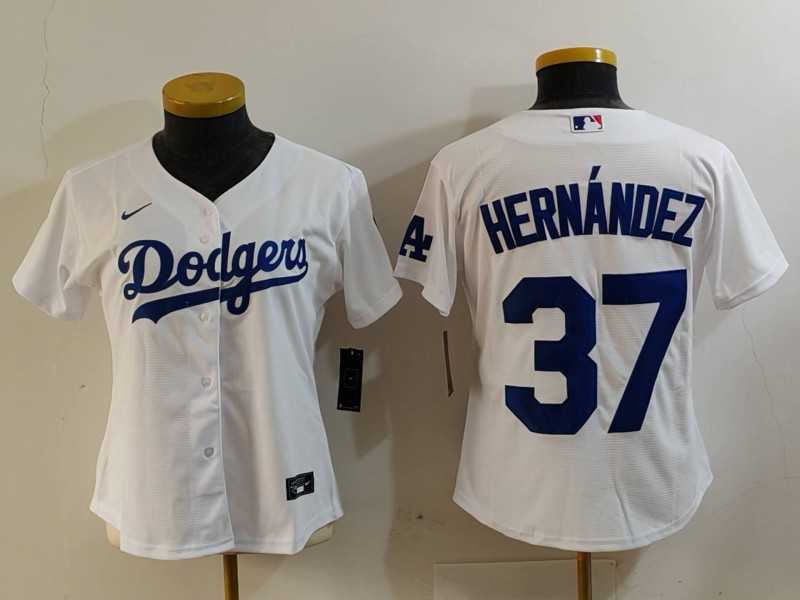Women%27s Los Angeles Dodgers #37 Teoscar Hernandez White Cool Base Stitched Jersey
